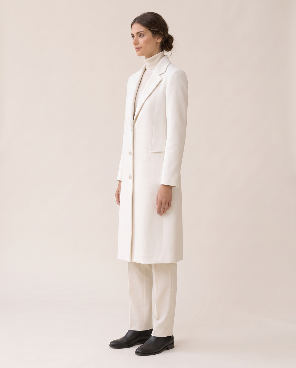 Long White Blazer Coat for Women — three-quarter view