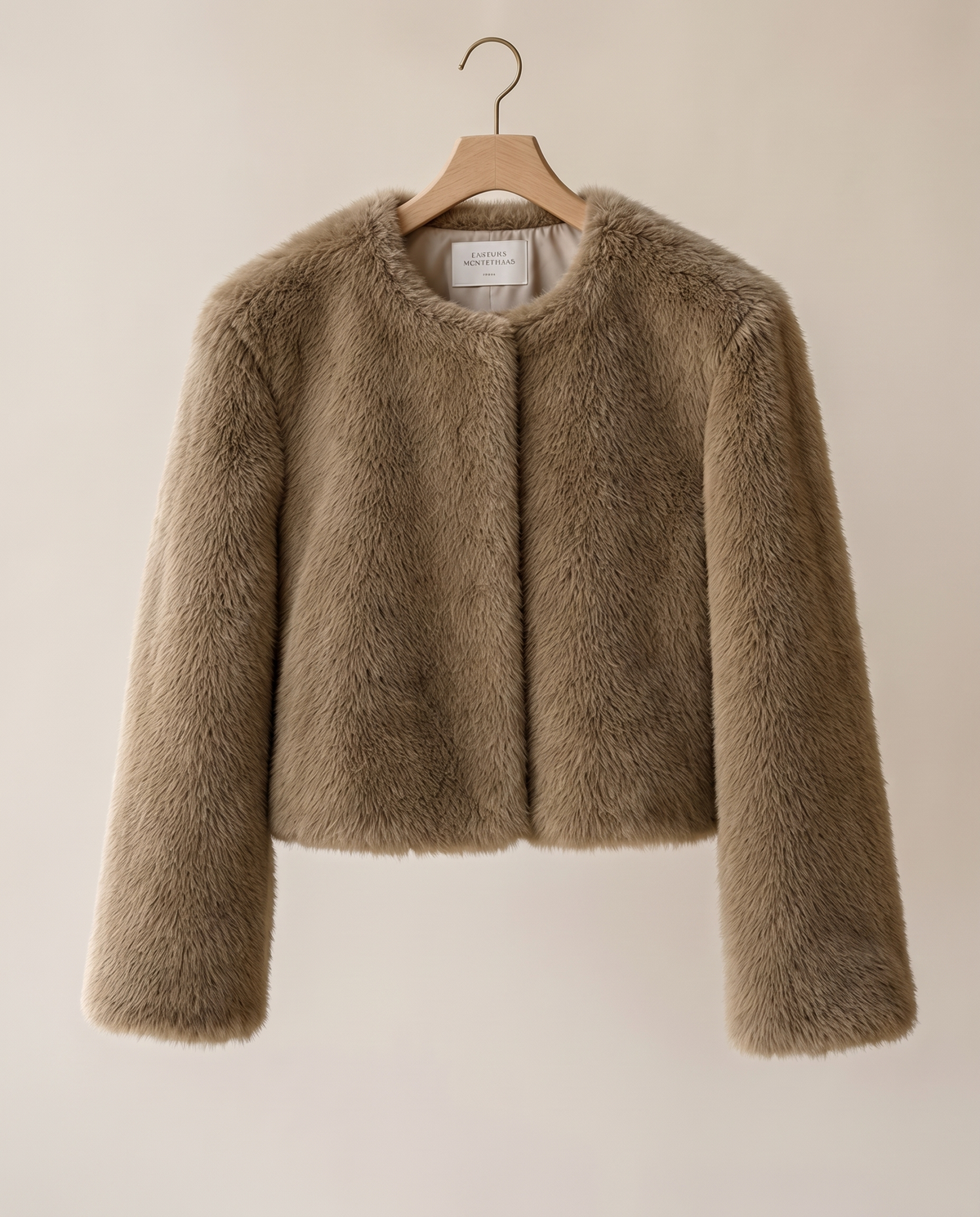 Cropped Faux Fur Jacket with Hidden Closure — on hanger