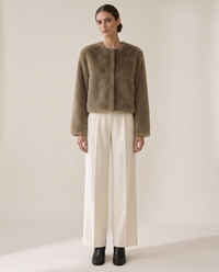 Cropped Faux Fur Jacket with Hidden Closure — studio front