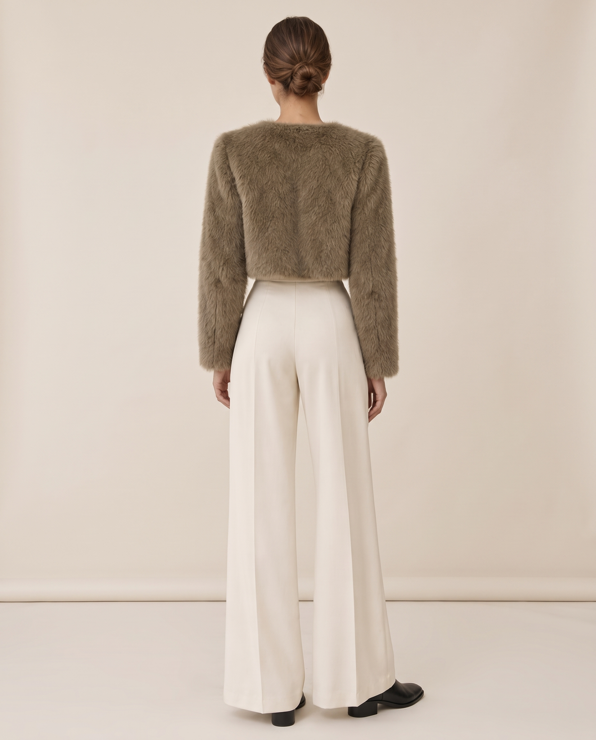 Cropped Faux Fur Jacket with Hidden Closure — studio back