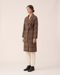 Plaid Belted Winter Coat for Women — three-quarter view