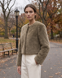 Cropped Faux Fur Jacket with Hidden Closure — worn in Central Park in autumn