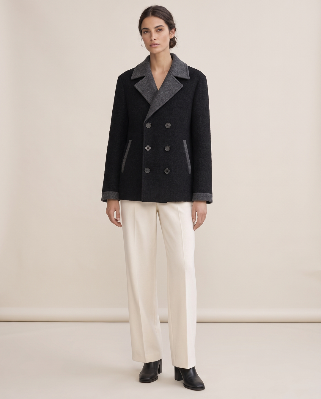 Double-Breasted Wool-Blend Jacket for Women — studio front
