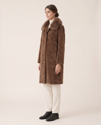 Chenille Coat with Detachable Fur Collar — three-quarter view