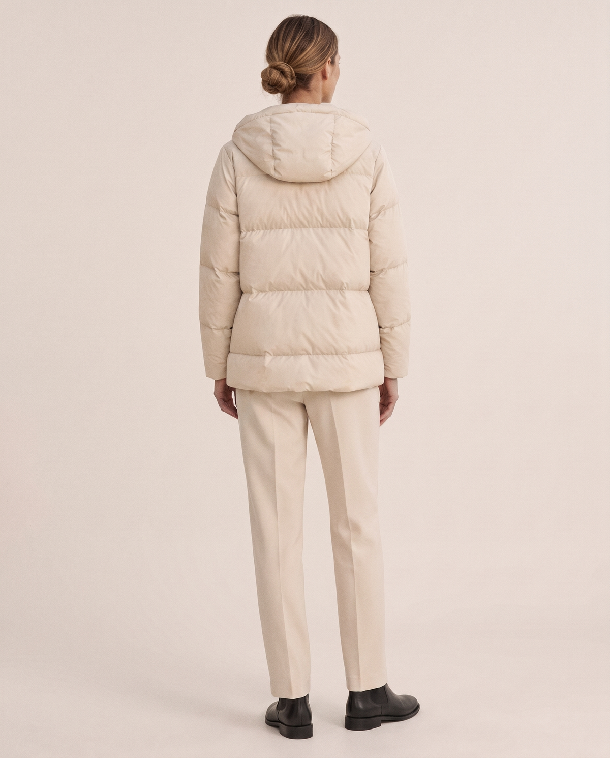 Loose Hooded Down Jacket for Women — studio back
