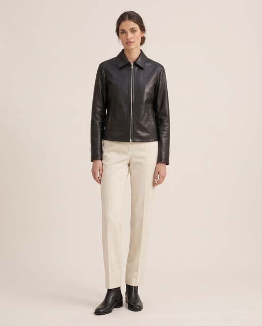 Faux Leather Jacket for Women — studio front