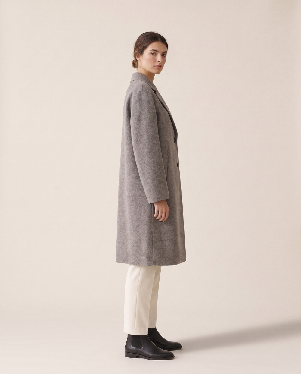 Mid-Length Wool-Blend Coat for Women — three-quarter view