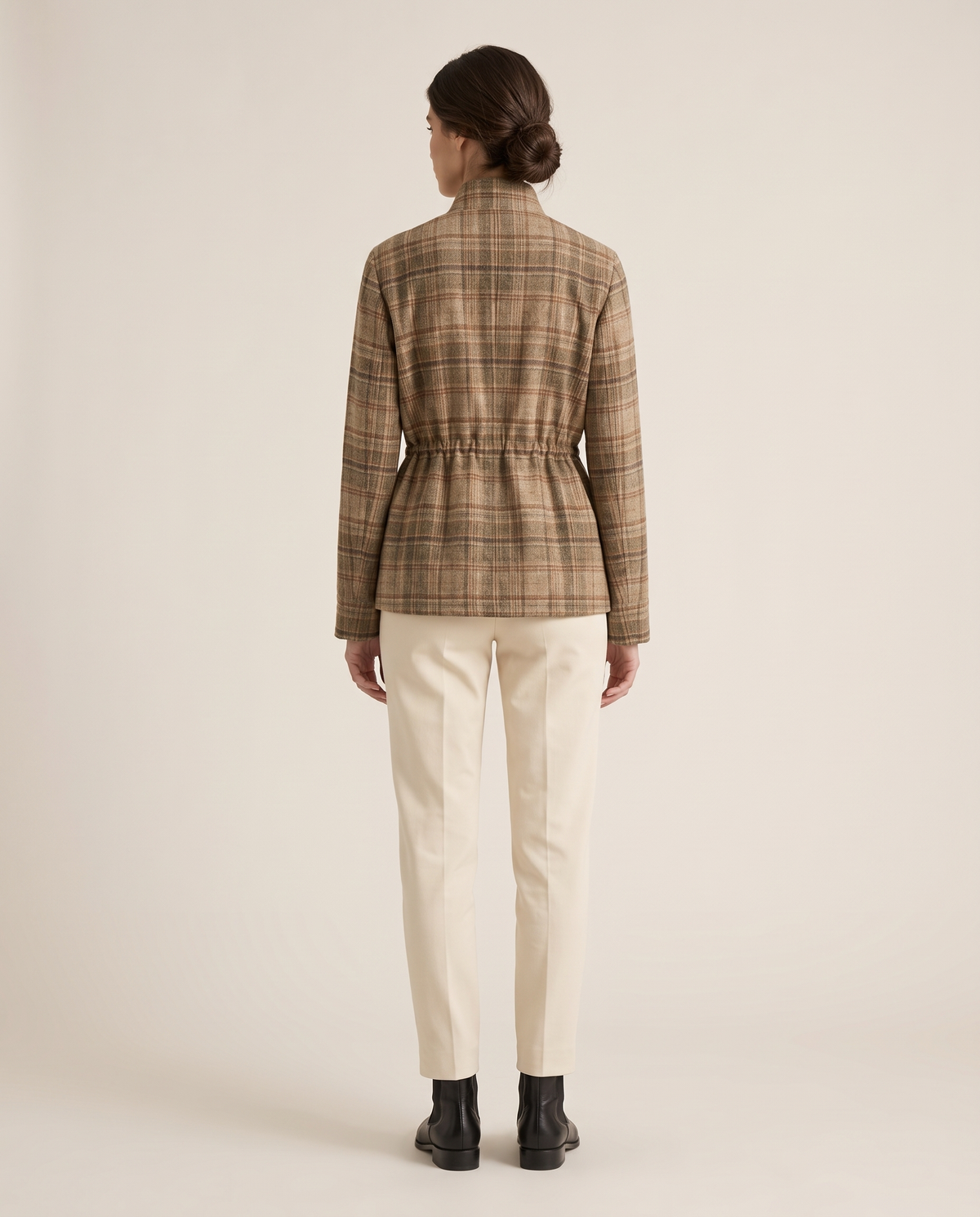 Vintage Plaid Waist-Cinched Jacket — studio back