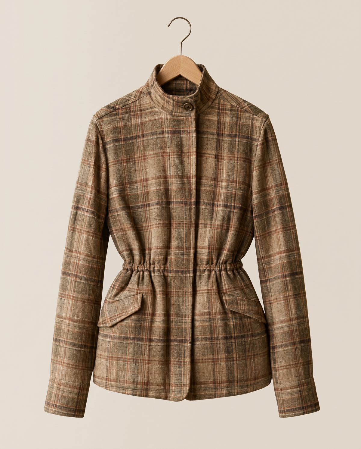 Vintage Plaid Waist-Cinched Jacket — on hanger