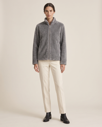 Faux-Mink Knit Zip Jacket with Stand Collar — studio front