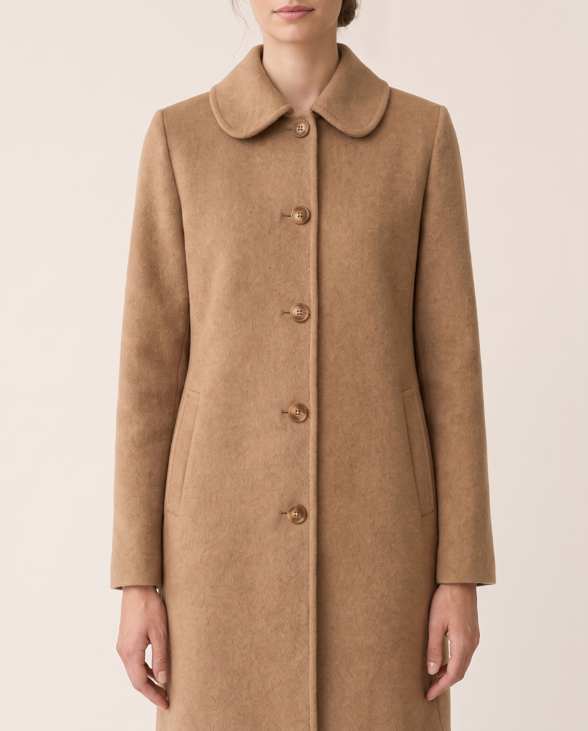 Wool Polo-Collar Coat for Women — collar and buttons, worn