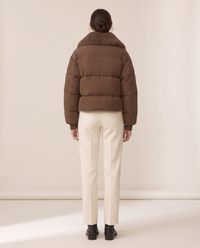 Cropped Puffer Jacket with Plush Collar — studio back