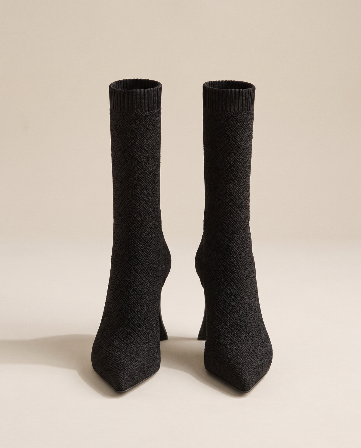 Pointed Toe Sock Boots in Stretch Knit — pair, studio