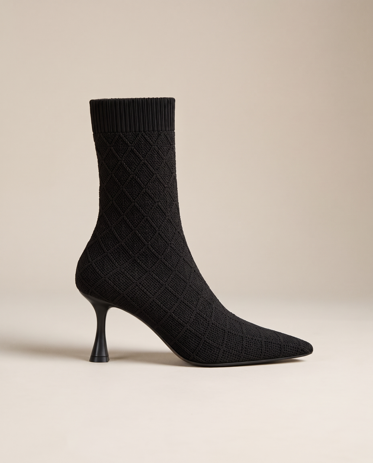 Pointed Toe Sock Boots in Stretch Knit — side profile