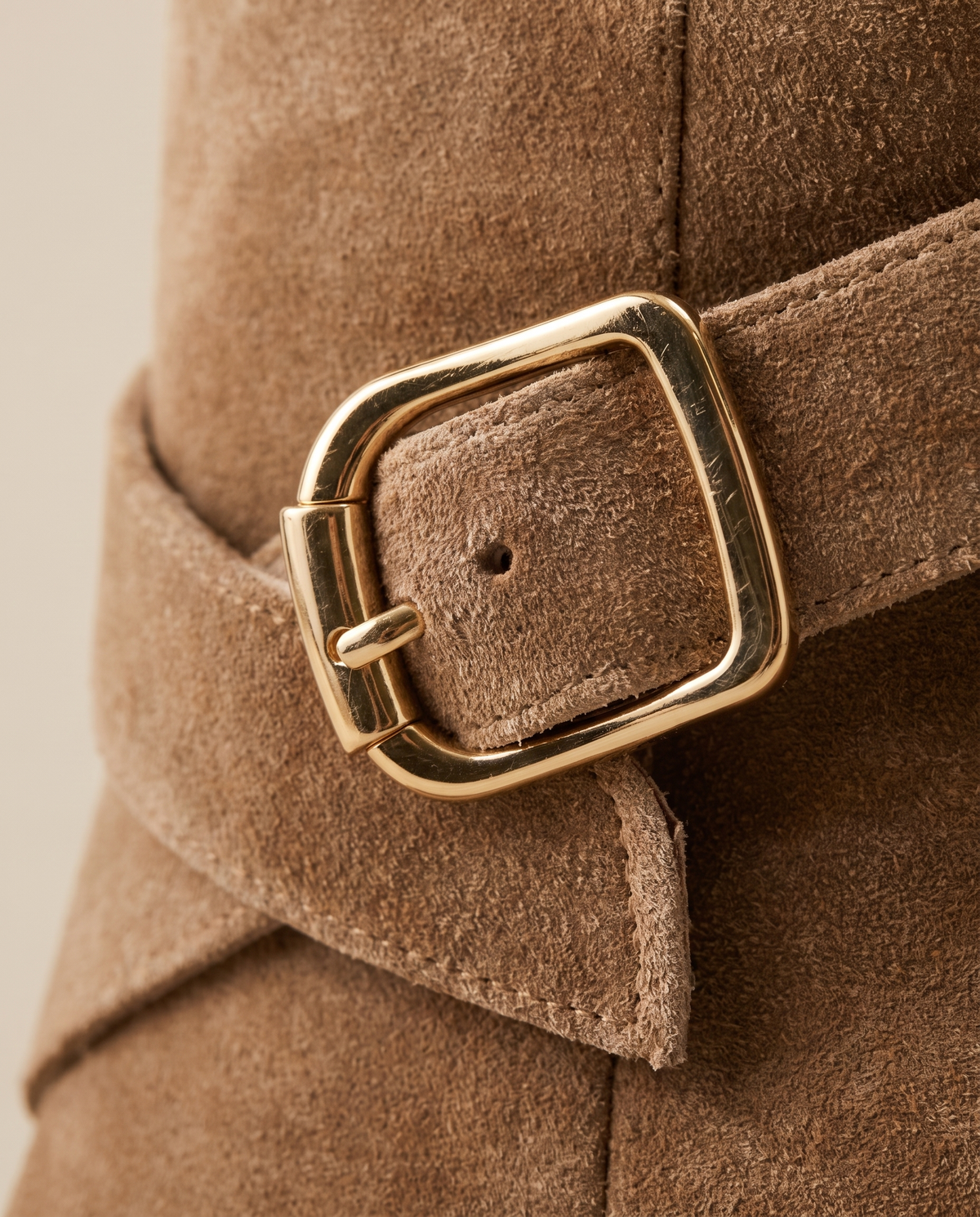Block Heel Ankle Boots with Crossover Buckle Strap — buckle close-up