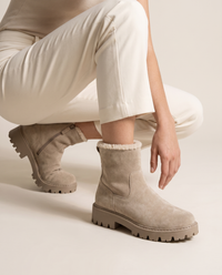 Fleece-Lined Suede Winter Ankle Boots — worn, crouching