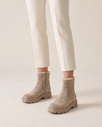 Fleece-Lined Suede Winter Ankle Boots — worn, studio