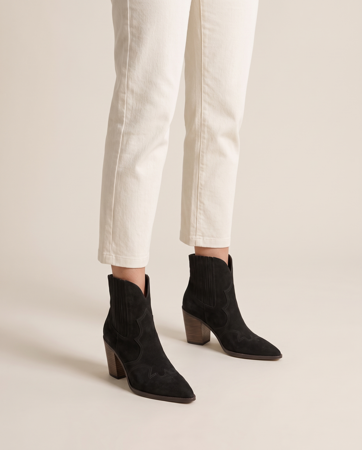 Western Ankle Boots with Pointed Toe — worn, studio