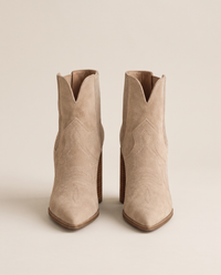 Western Ankle Boots with Pointed Toe — beige