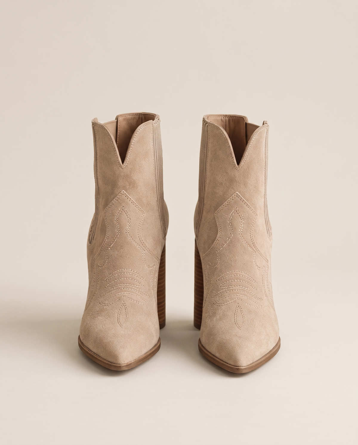 Western Ankle Boots with Pointed Toe — beige