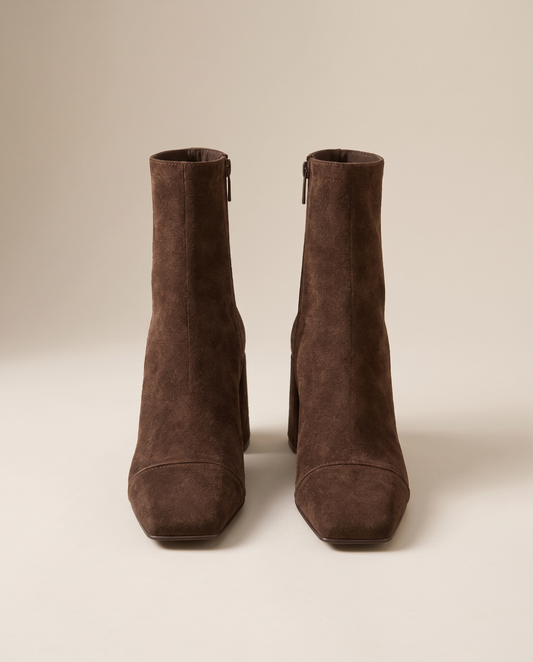 Square Toe Suede Ankle Boots with Block Heel — pair, studio