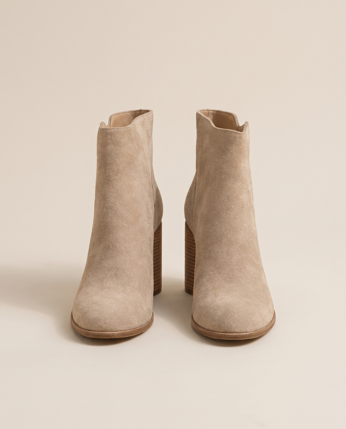Suede Ankle Boots with V-Cut and Block Heel — pair, studio