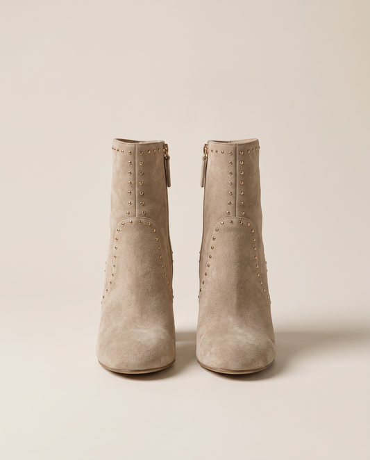 Studded Suede Ankle Boots with Block Heel — pair, studio