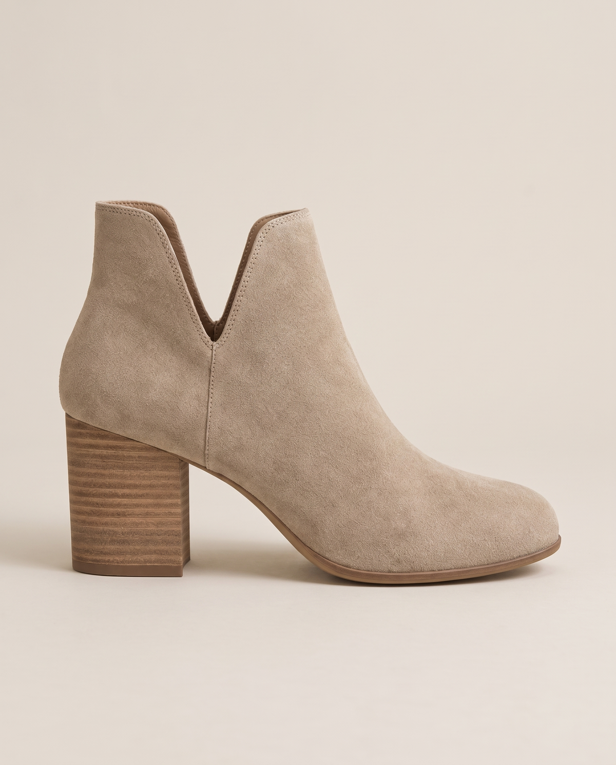 Suede Ankle Boots with V-Cut and Block Heel — side profile