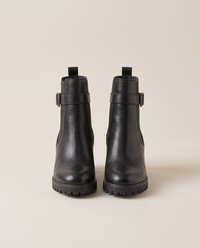 Pull-On Ankle Boots with Buckle Strap and Lug Sole — pair, studio