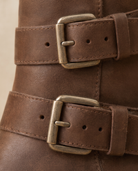 Moto Ankle Boots with Double Buckle and Chunky Heel — buckle close-up