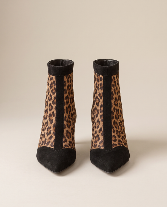 Leopard Print Ankle Boots with Pointed Toe — pair, studio