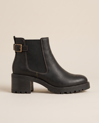 Chelsea Ankle Boots with Buckle Strap and Lug Sole — side profile