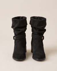 Suede Slouch Ankle Boots with Fold-Over Cuff — black