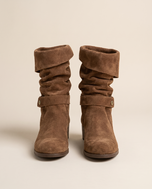 Suede Slouch Ankle Boots with Fold-Over Cuff — pair, studio