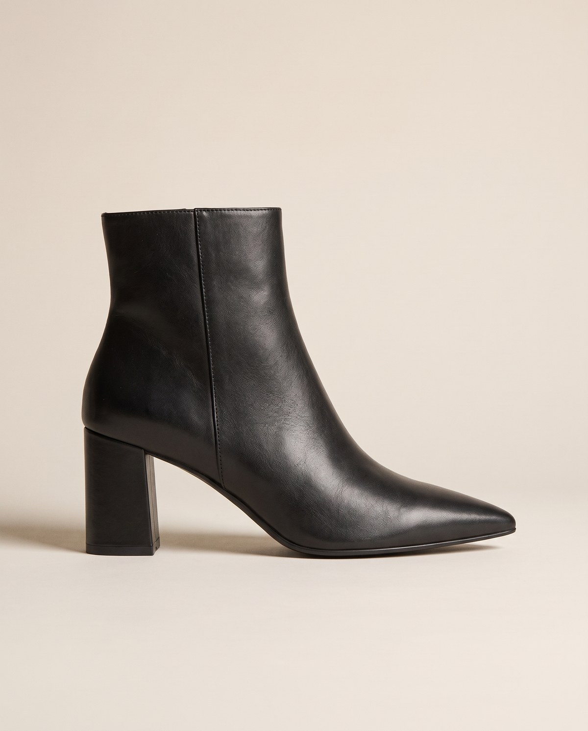 Leather Ankle Boots with Pointed Toe and Block Heel — side profile