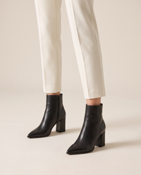 Leather Ankle Boots with Pointed Toe and Block Heel — worn, studio
