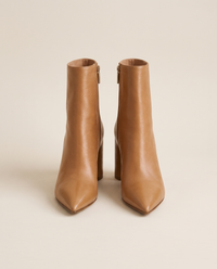 Leather Ankle Boots with Pointed Toe and Block Heel — tan