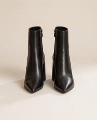 Leather Ankle Boots with Pointed Toe and Block Heel — pair, studio