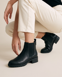 Chelsea Ankle Boots with Low Block Heel and Zip — worn, crouching