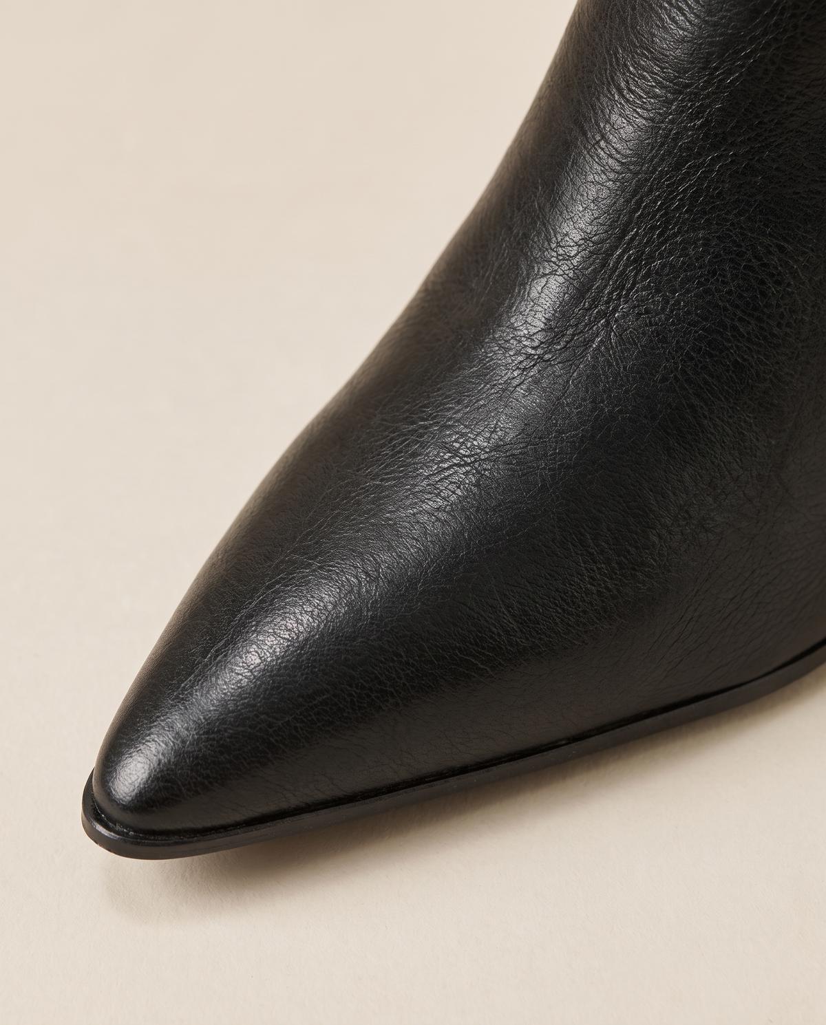 Leather Ankle Boots with Pointed Toe and Block Heel — pointed toe close-up