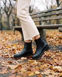Chelsea Ankle Boots with Low Block Heel and Zip — worn in Central Park in autumn
