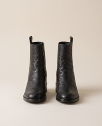 Ankle Boots with Side Pull Tabs and Low Block Heel — pair, studio