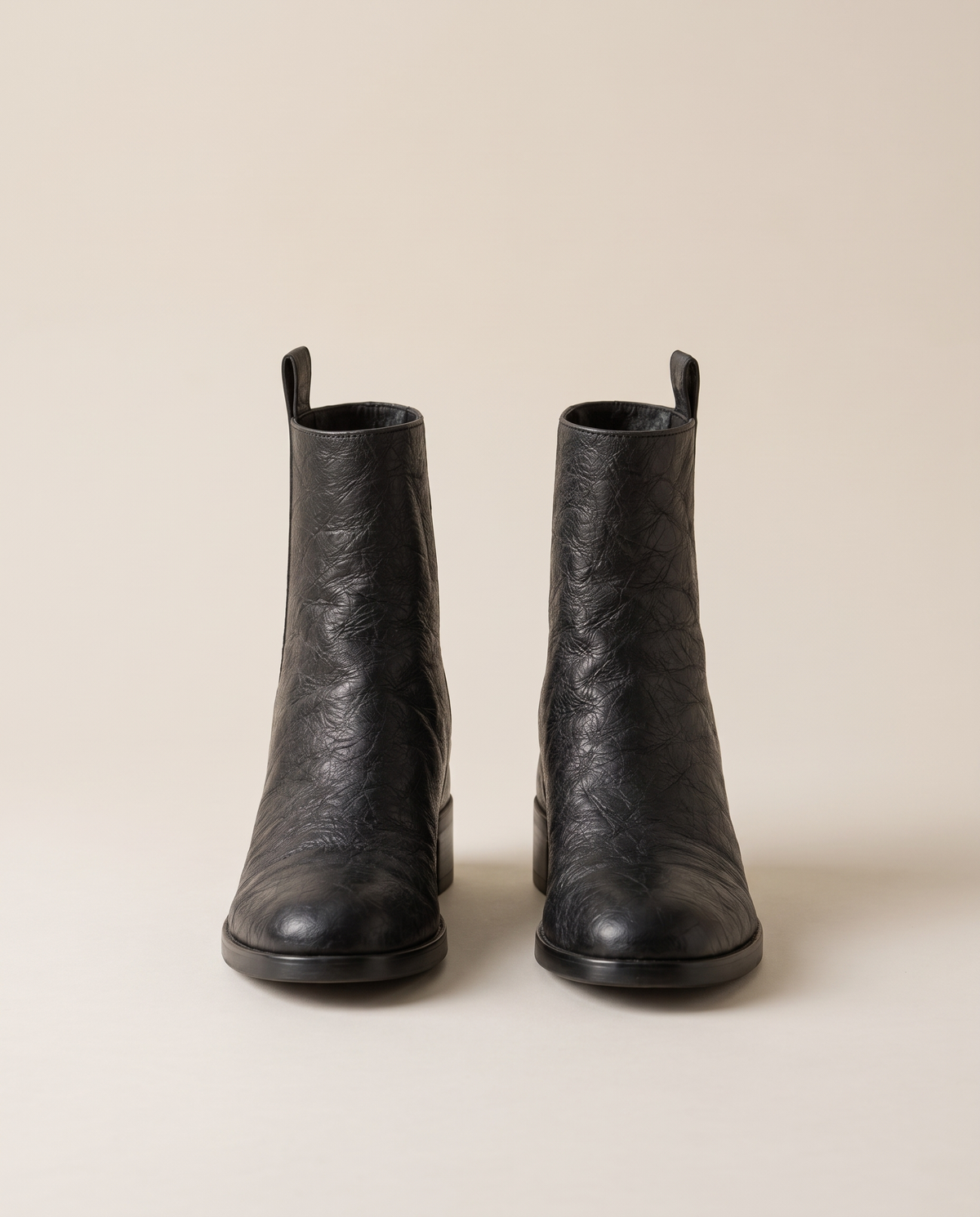 Ankle Boots with Side Pull Tabs and Low Block Heel — pair, studio