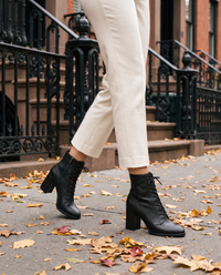Lace-Up Ankle Boots with Removable Insole — worn on a New York street in autumn