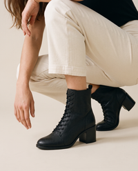 Lace-Up Ankle Boots with Removable Insole — worn, crouching