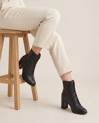 Lace-Up Ankle Boots with Removable Insole — worn seated