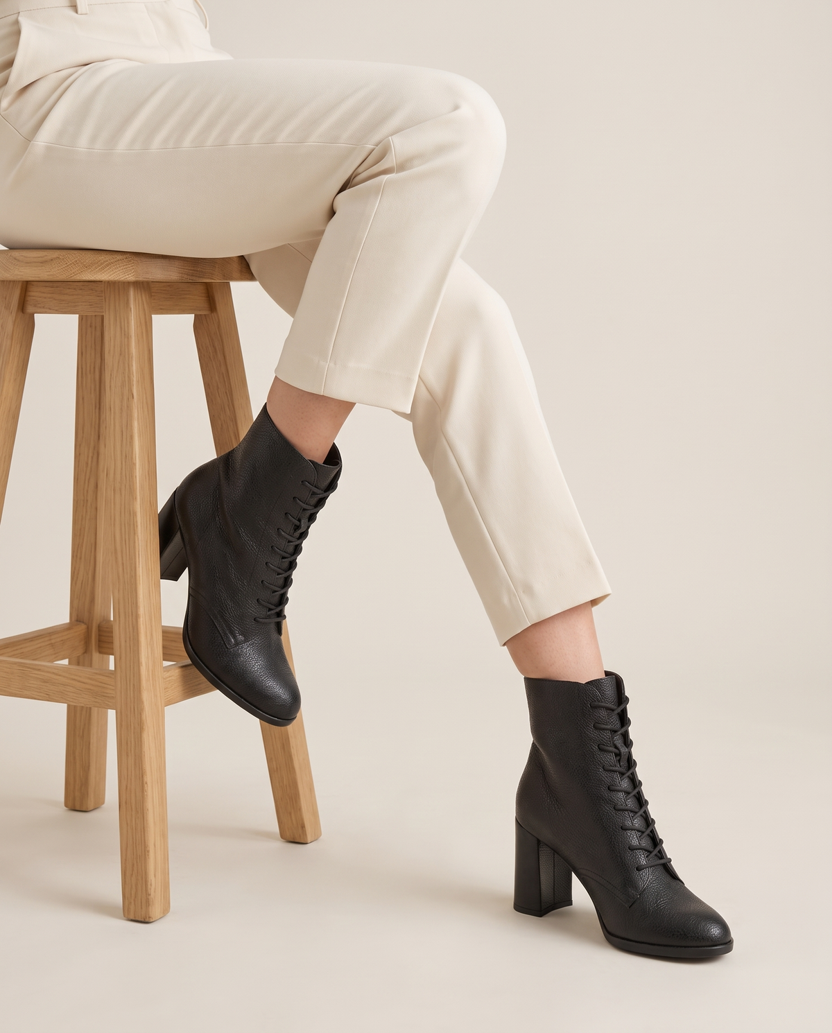 Lace-Up Ankle Boots with Removable Insole — worn seated