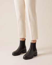 Chelsea Ankle Boots with Low Block Heel and Zip — worn, studio