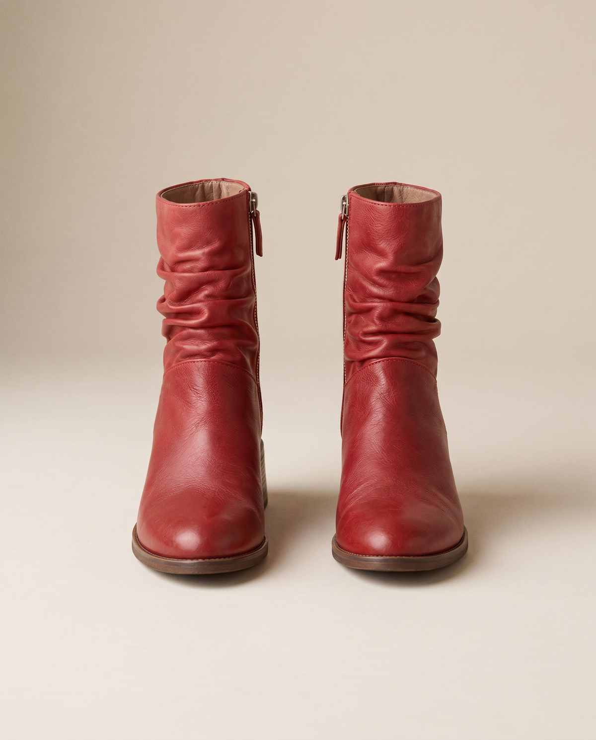 Ruched Ankle Boots with Side Zipper — red