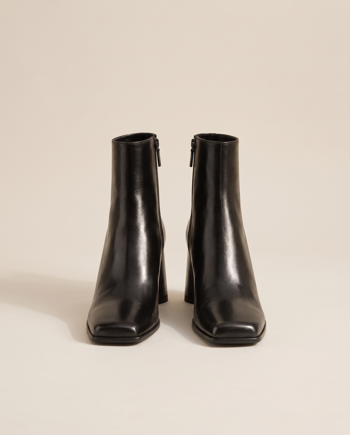 Square Toe Leather Ankle Boots with Block Heel — pair, studio